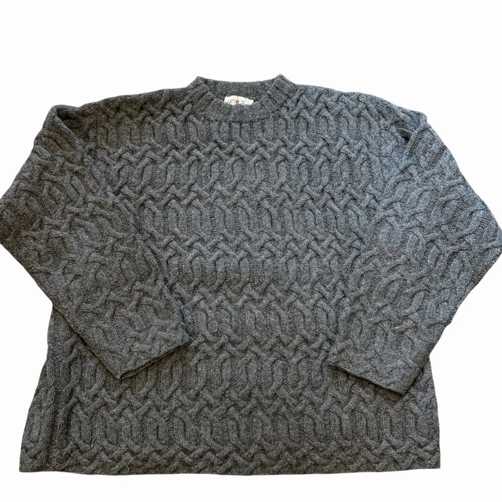 Vintage J. Crew Oarsman Sweater Large Gray Wool Cable Diamond Fisherman